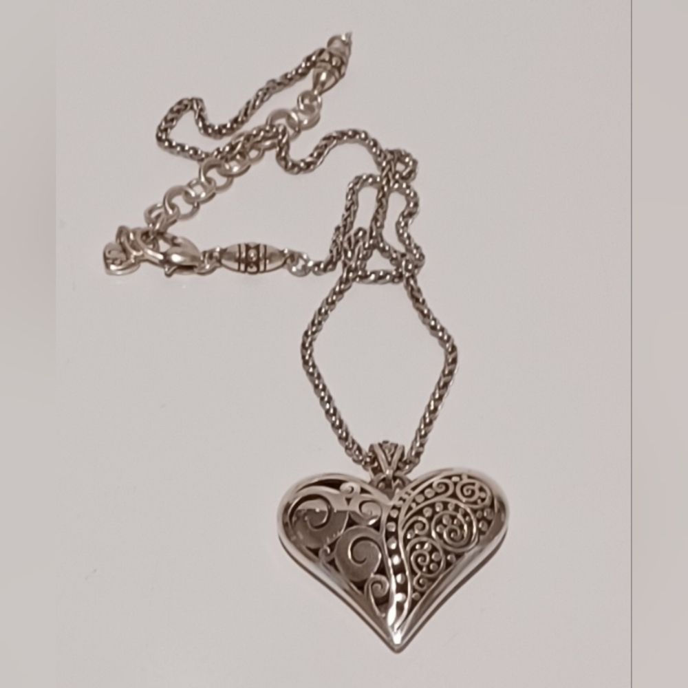 Brighton Love Affair Puffy Heart Pendant Necklace Scroll Filigree 18"